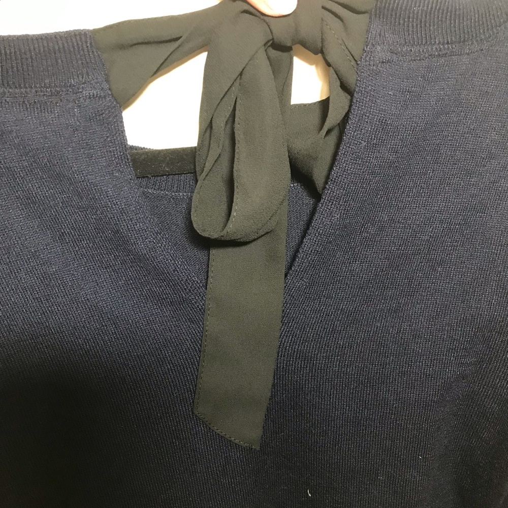 H&M S small navy blue Mama Maternity Sweater pullover open tie back bow - Picture 3 of 13